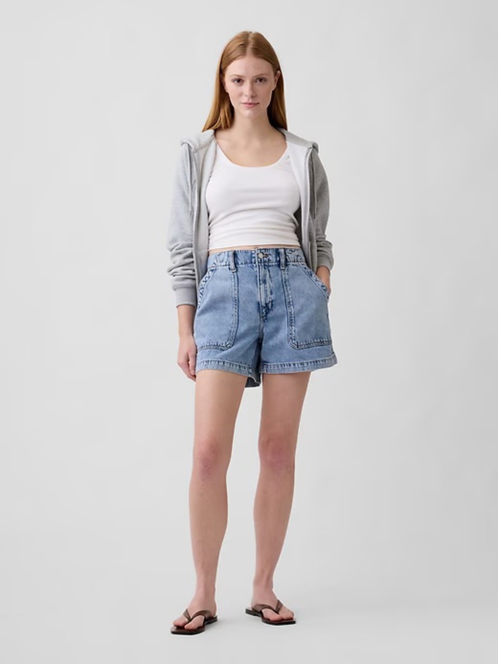 GAP Light Blue Denim High-Rise Utility Patch Pocket Shorts L